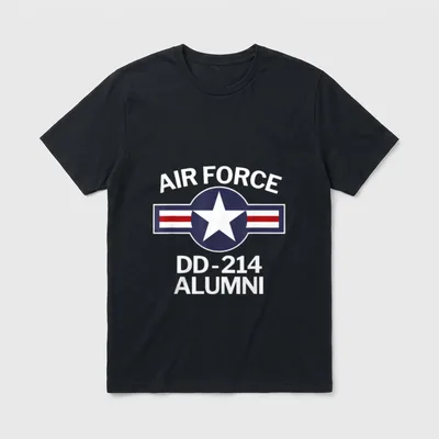 Air Force DD-214 Alumni T-Shirt – Air Force star insignia with DD-214 Alumni text – Classic T-Shirt in Black