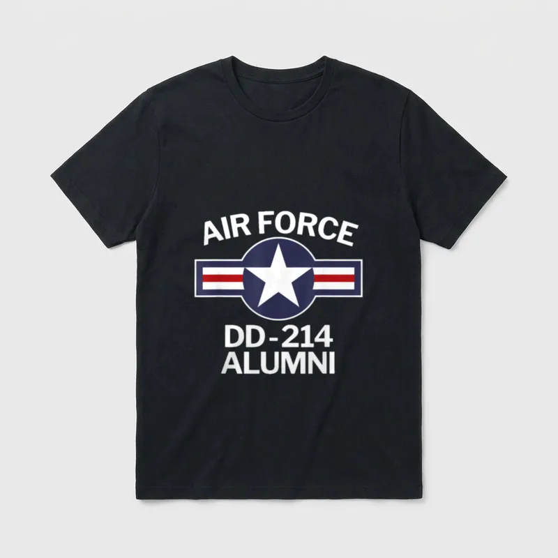 Air Force DD-214 Alumni T-Shirt – Air Force star insignia with DD-214 Alumni text – Classic T-Shirt in Black