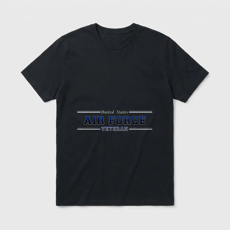 Air Force Veteran Pride T-Shirt – United States AIR FORCE VETERAN in bold blue and white lettering – Classic T-Shirt in Black
