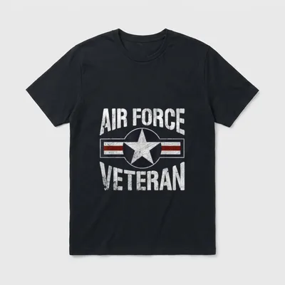 USAF Veteran Pride T-Shirt – AIR FORCE VETERAN text with star insignia – Classic T-Shirt in Black