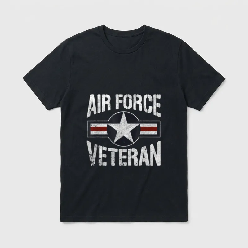 USAF Veteran Pride T-Shirt – AIR FORCE VETERAN text with star insignia – Classic T-Shirt in Black