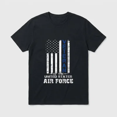 Air Force Military Veteran T-Shirt – Veteran of The United States Air Force text on flag – Classic T-Shirt in Black