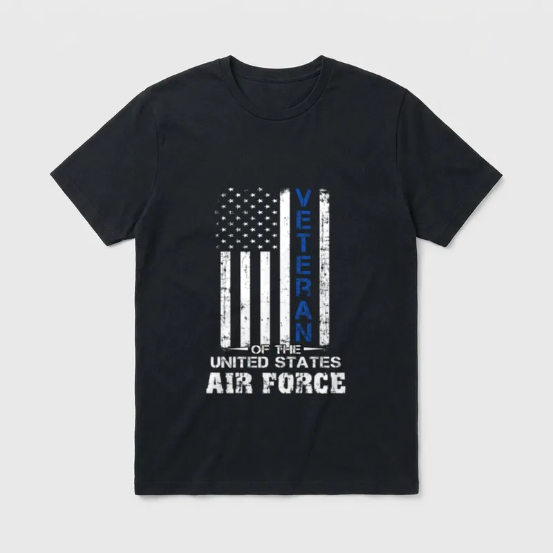 Air Force Military Veteran T-Shirt – Veteran of The United States Air Force text on flag – Classic T-Shirt in Black