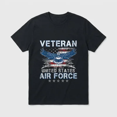 Air Force Veteran Patriotic T-Shirt – VETERAN with eagle, United States Air Force text – Classic T-Shirt in Black