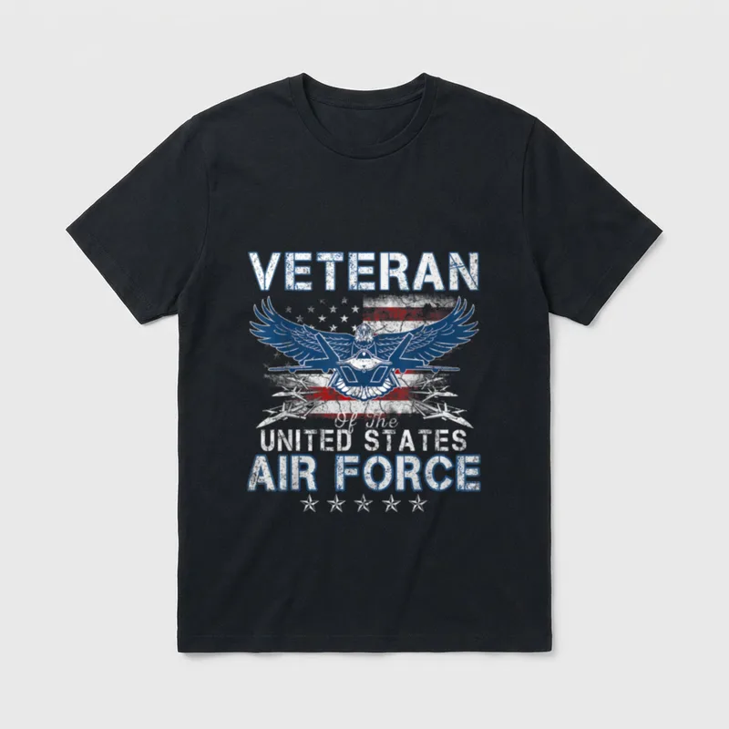 Air Force Veteran Patriotic T-Shirt – VETERAN with eagle, United States Air Force text – Classic T-Shirt in Black