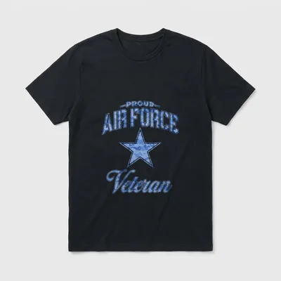Female Military Veteran Camo T-Shirt – Proud Air Force Veteran with digital camouflage and star – Classic T-Shirt in Black