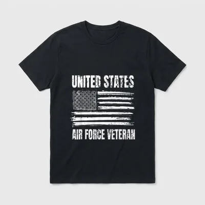 Air Force Service Member T-Shirt – United States and Air Force Veteran text with distressed flag – Classic T-Shirt in Black