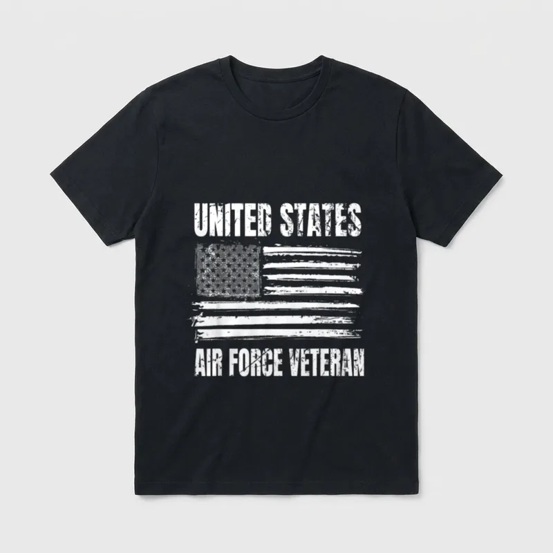 Air Force Service Member T-Shirt – United States and Air Force Veteran text with distressed flag – Classic T-Shirt in Black