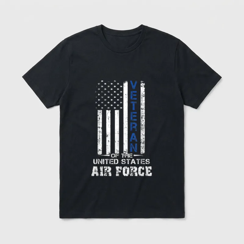 USAF Military Pride T-Shirt – Veteran of the United States Air Force text with flag – Classic T-Shirt in Black