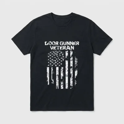 Marine Veteran Shirt – "Door Gunner Veteran" text with stars and striped flag – Classic T-Shirt in Black