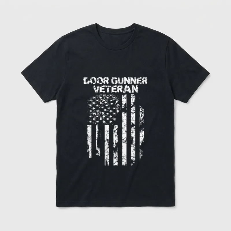 Marine Veteran Shirt – "Door Gunner Veteran" text with stars and striped flag – Classic T-Shirt in Black