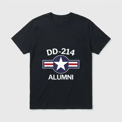 Military DD-214 Veteran T-Shirt – DD-214 ALUMNI text with Air Force roundel emblem – Classic T-Shirt in Black