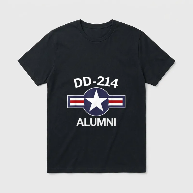 Military DD-214 Veteran T-Shirt – DD-214 ALUMNI text with Air Force roundel emblem – Classic T-Shirt in Black