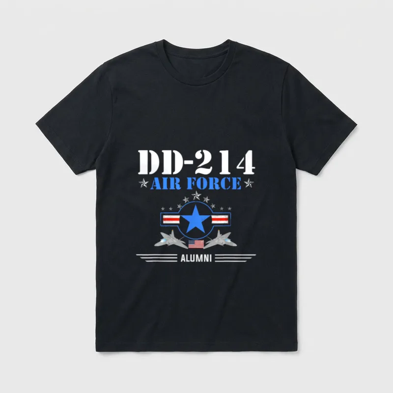 USAF Alumni Discharge T-Shirt – DD-214 AIR FORCE ALUMNI with jets and military insignia – Classic T-Shirt in Black
