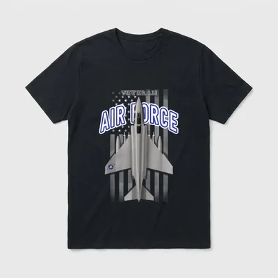 F-4 Phantom Pilot Veteran T-Shirt – Word VETERAN above AIR FORCE with F-4 Phantom overhead view – Classic T-Shirt in Black