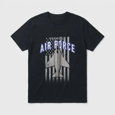 USAF F-4 Phantom Fighter Pilot T-Shirt – Veteran and Air Force text with F-4 Phantom aircraft – Classic T-Shirt in Black