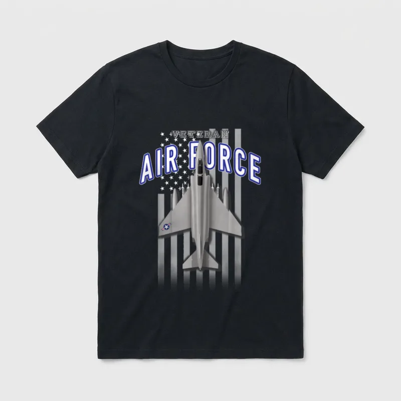 USAF F-4 Phantom Fighter Pilot T-Shirt – Veteran and Air Force text with F-4 Phantom aircraft – Classic T-Shirt in Black