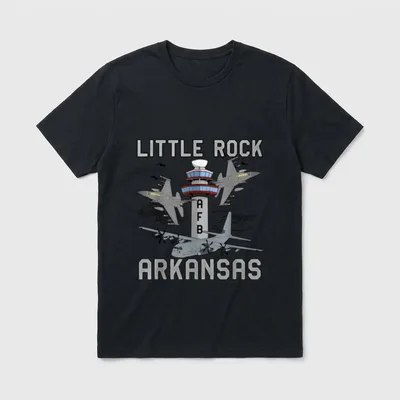 Little Rock AFB Arkansas Air Force T-Shirt – LITTLE ROCK AFB ARKANSAS with jets and control tower – Classic T-Shirt in Black