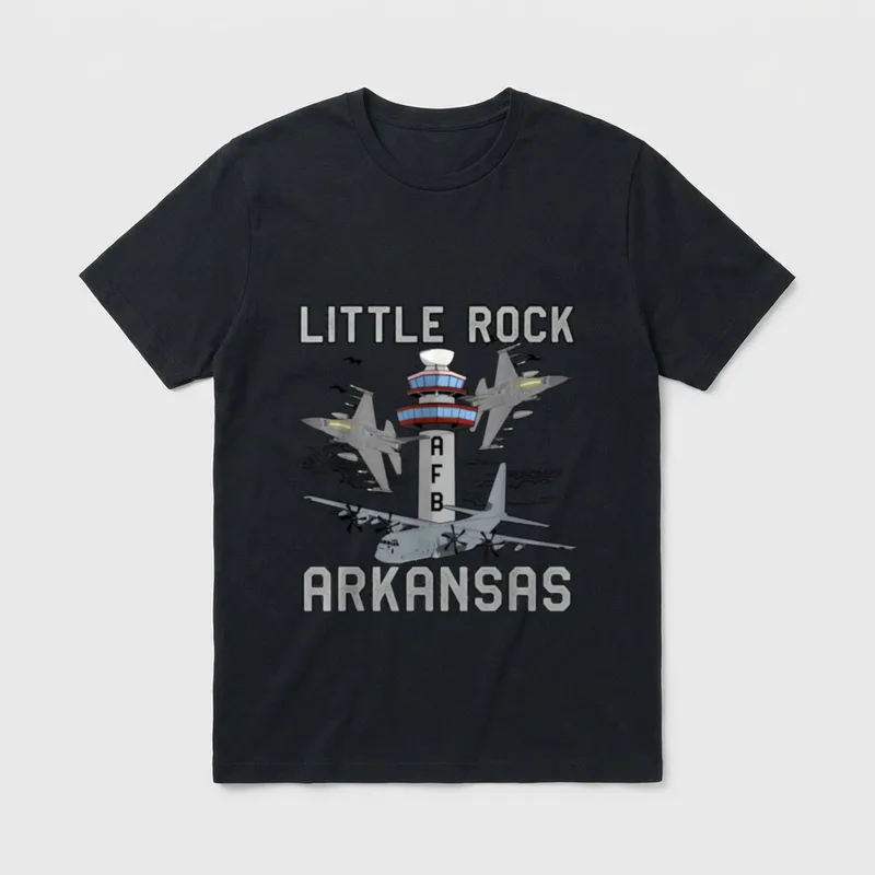 Little Rock AFB Arkansas Air Force T-Shirt – LITTLE ROCK AFB ARKANSAS with jets and control tower – Classic T-Shirt in Black