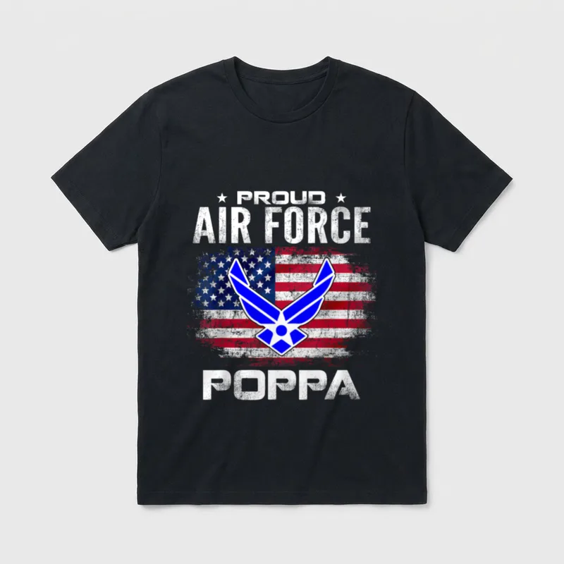 Proud Air Force Poppa with American T-Shirt – Classic T-Shirt in Black