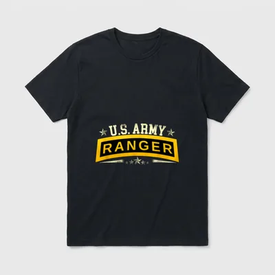 Airborne Ranger Military T-Shirt – U.S. ARMY RANGER tab with gold stars and yellow banner – Classic T-Shirt in Black