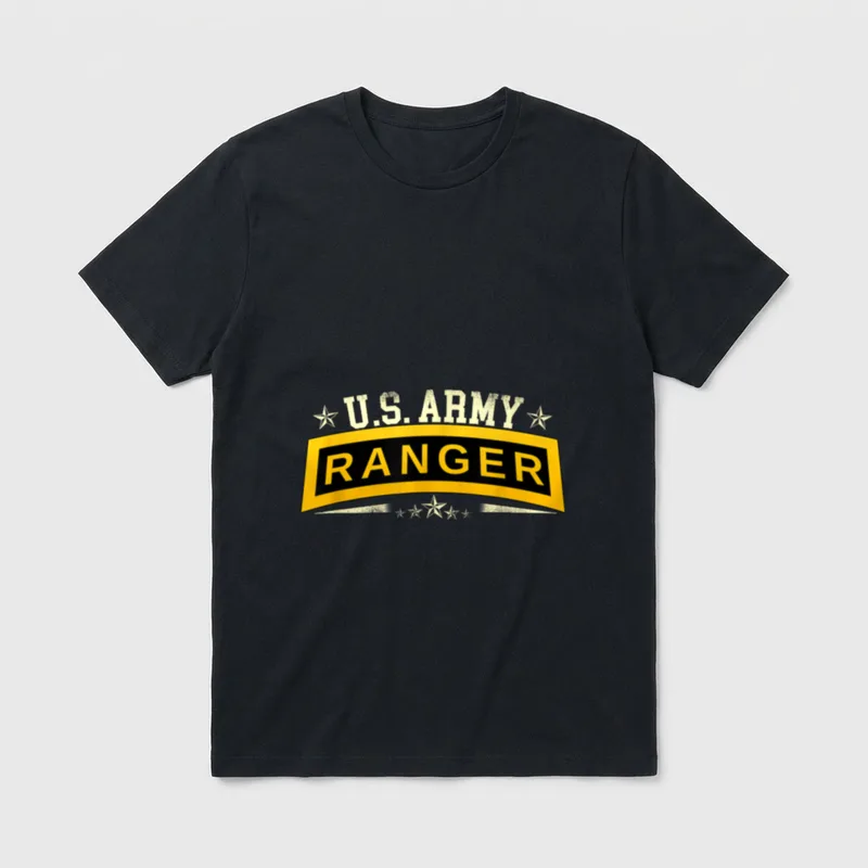 Airborne Ranger Military T-Shirt – U.S. ARMY RANGER tab with gold stars and yellow banner – Classic T-Shirt in Black