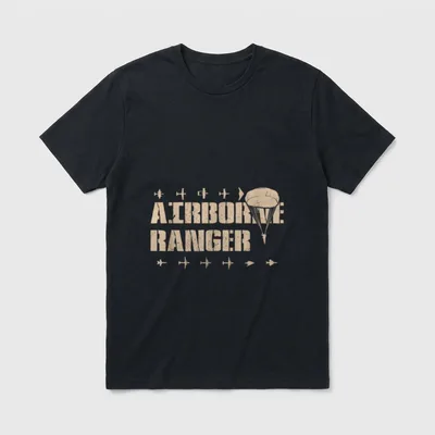 Airborne Ranger Paratrooper T-Shirt – "AIRBORNE RANGER" with military aircraft and parachute – Classic T-Shirt in Black