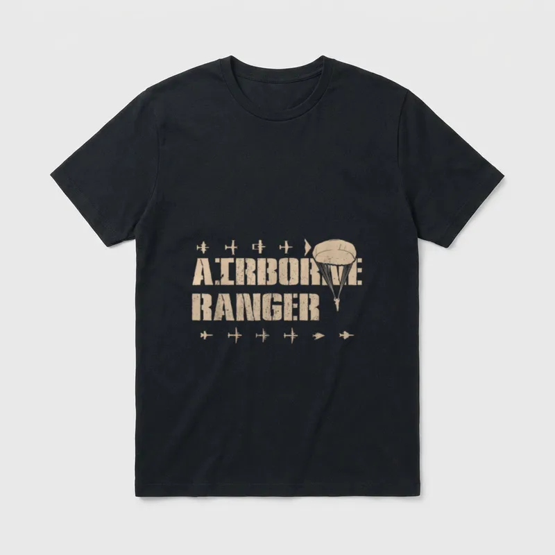Airborne Ranger Paratrooper T-Shirt – "AIRBORNE RANGER" with military aircraft and parachute – Classic T-Shirt in Black