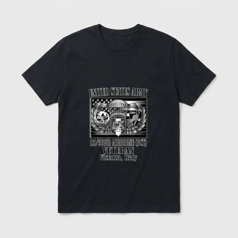 Airborne BCT Veteran T-Shirt – United States Army 1st/509th Airborne BCT Veteran Vicenza Italy – Classic T-Shirt in Black