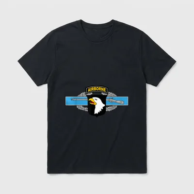 Combat Infantryman Badge Army T-Shirt – AIRBORNE text above eagle head and military patch design – Classic T-Shirt in Black