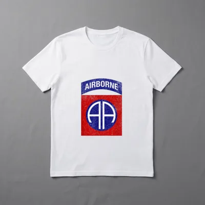 Patriotic Veteran Military Distressed T-Shirt – AIRBORNE text with 82nd Airborne Division patch – Classic T-Shirt in Black