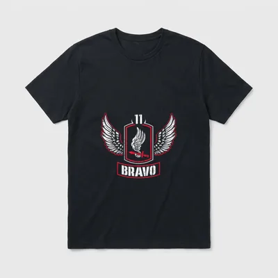 Airborne Combat Team Military T-Shirt – BRAVO text with airborne wings and shield insignia – Classic T-Shirt in Black