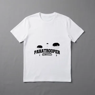 Airborne Infantry Division T-Shirt – PARATROOPER VETERAN text with three descending paratroopers – Classic T-Shirt in Black