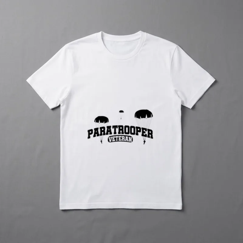 Airborne Infantry Division T-Shirt – PARATROOPER VETERAN text with three descending paratroopers – Classic T-Shirt in Black