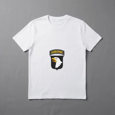 Fort Campbell Army Veteran T-Shirt – AIRBORNE text with white eagle and gold beak on black shield – Classic T-Shirt in Black