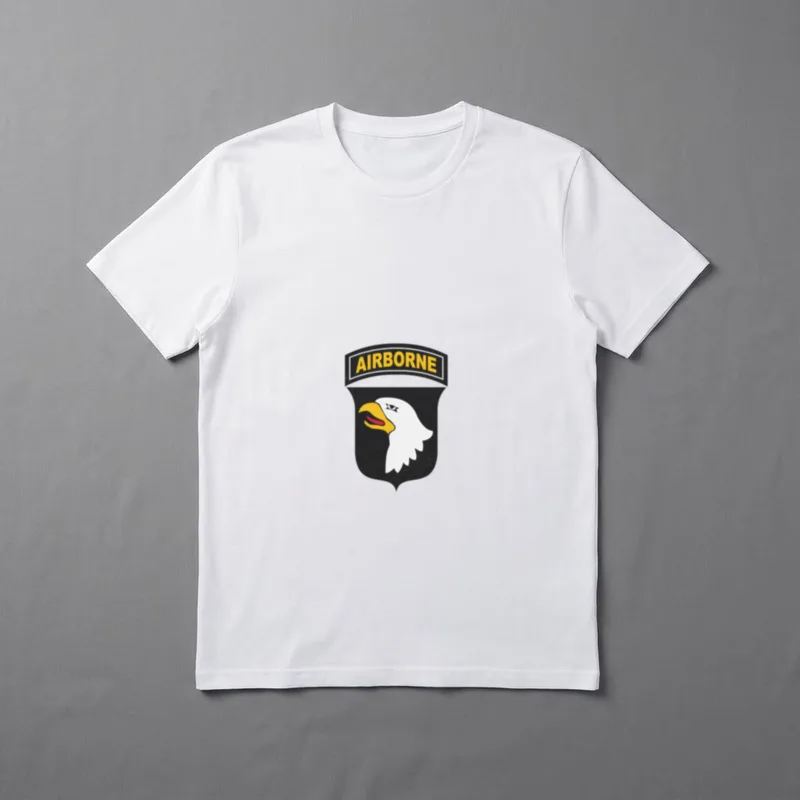 Fort Campbell Army Veteran T-Shirt – AIRBORNE text with white eagle and gold beak on black shield – Classic T-Shirt in Black
