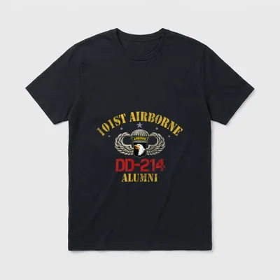 101st Airborne DD-214 Veteran T-Shirt – 101ST AIRBORNE DD-214 ALUMNI with winged eagle patch – Classic T-Shirt in Black