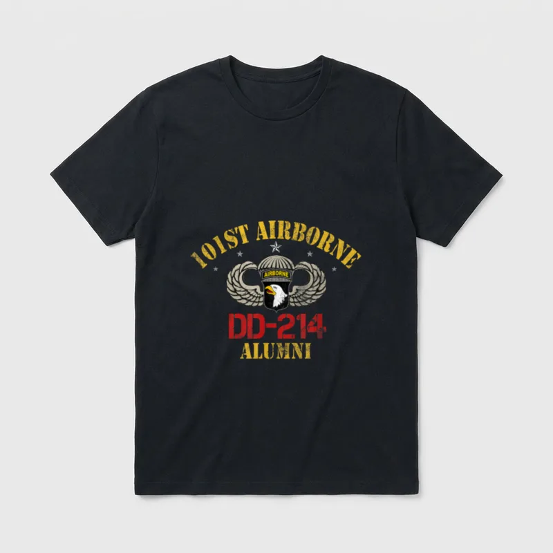 101st Airborne DD-214 Veteran T-Shirt – 101ST AIRBORNE DD-214 ALUMNI with winged eagle patch – Classic T-Shirt in Black