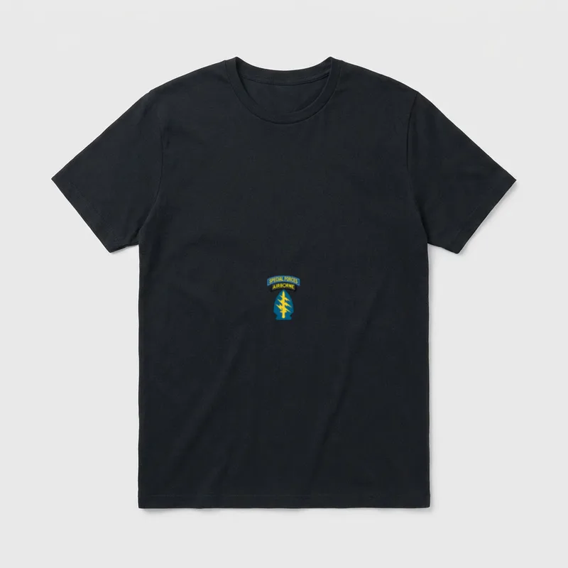 1st Special Forces Command Airborne T-Shirt – Special Forces Airborne banner and dagger insignia – Classic T-Shirt in Black