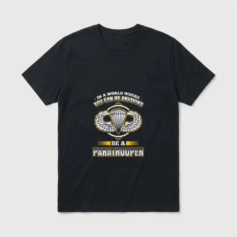 82nd Airborne Jump Wings T-Shirt – Jump wings insignia with paratrooper motto text – Classic T-Shirt in Black