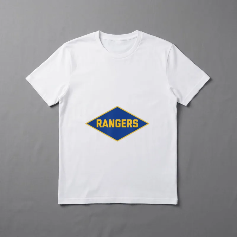 Vintage Airborne Veteran Soldier T-Shirt – Blue diamond patch with yellow RANGERS text border – Classic T-Shirt in Black