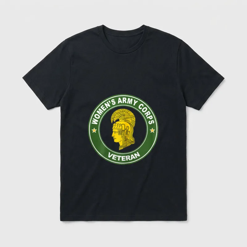 Women's Army Corps Veteran T-Shirt – Women's Army Corps Veteran seal with yellow profile – Classic T-Shirt in Black