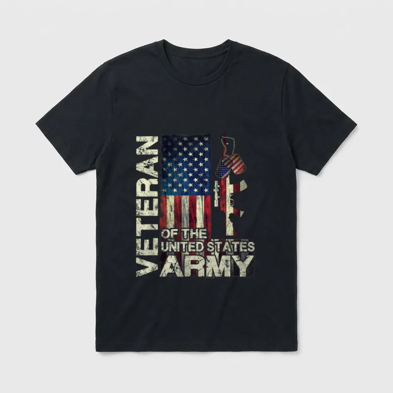 Distressed Flag Army Veteran T-Shirt – Classic T-Shirt in Black