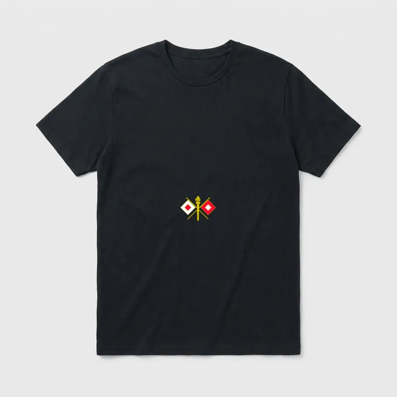 Army Signal Corps Veteran T-Shirt – Crossed Signal Corps flags with torch emblem – Classic T-Shirt in Black