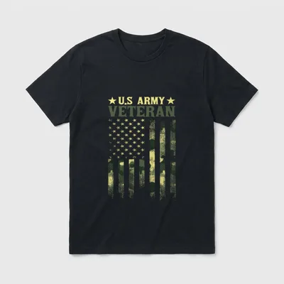 US Army Veteran Patriotic T-Shirt – "U.S ARMY VETERAN" with camouflage American flag – Classic T-Shirt in Black