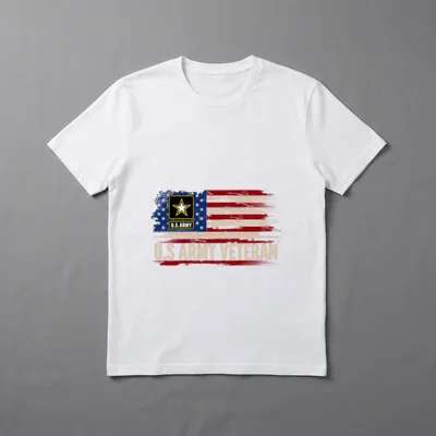 US Army Veteran American Flag T-Shirt – U.S ARMY VETERAN text with Army insignia and American flag – Classic T-Shirt in Black