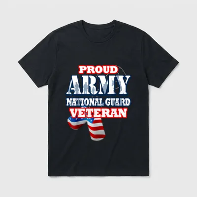 Army National Guard Veteran T-Shirt – PROUD ARMY NATIONAL GUARD VETERAN with soldiers and flag – Classic T-Shirt in Black