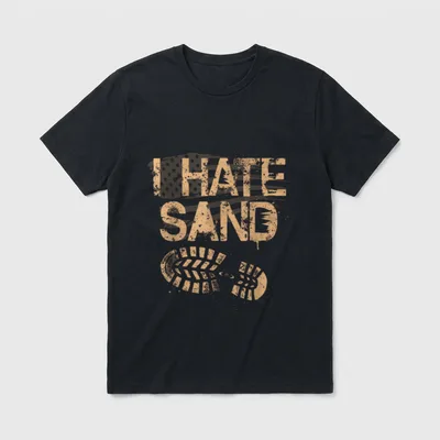 Veteran Middle East Deployment T-Shirt – I HATE SAND text with American flag and boot print design – Classic T-Shirt in Black