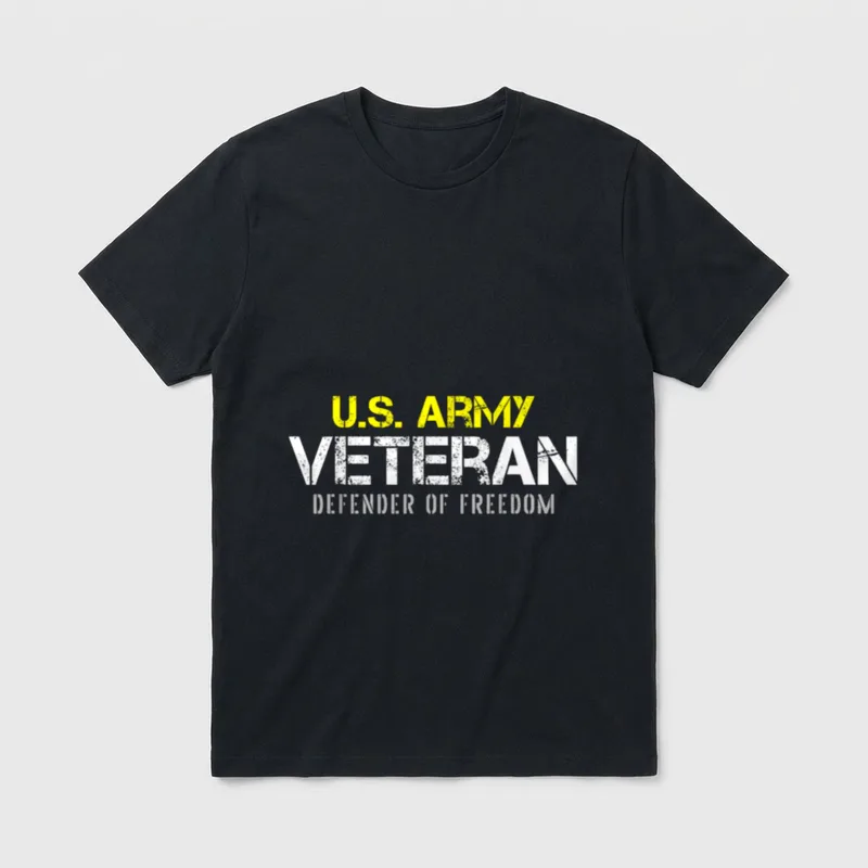 US Army Veteran Pride T-Shirt – U.S. Army Veteran text with Defender of Freedom tagline – Classic T-Shirt in Black