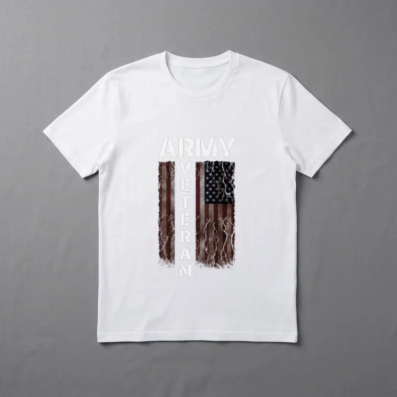 American Flag Army Veteran T-Shirt – ARMY VETERAN text overlaid on distressed American flag – Classic T-Shirt in Black